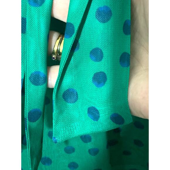 525 America Kelly Green Polka Dot Micro Mesh Blouse Top w tie Neck sz L - Picture 6 of 11